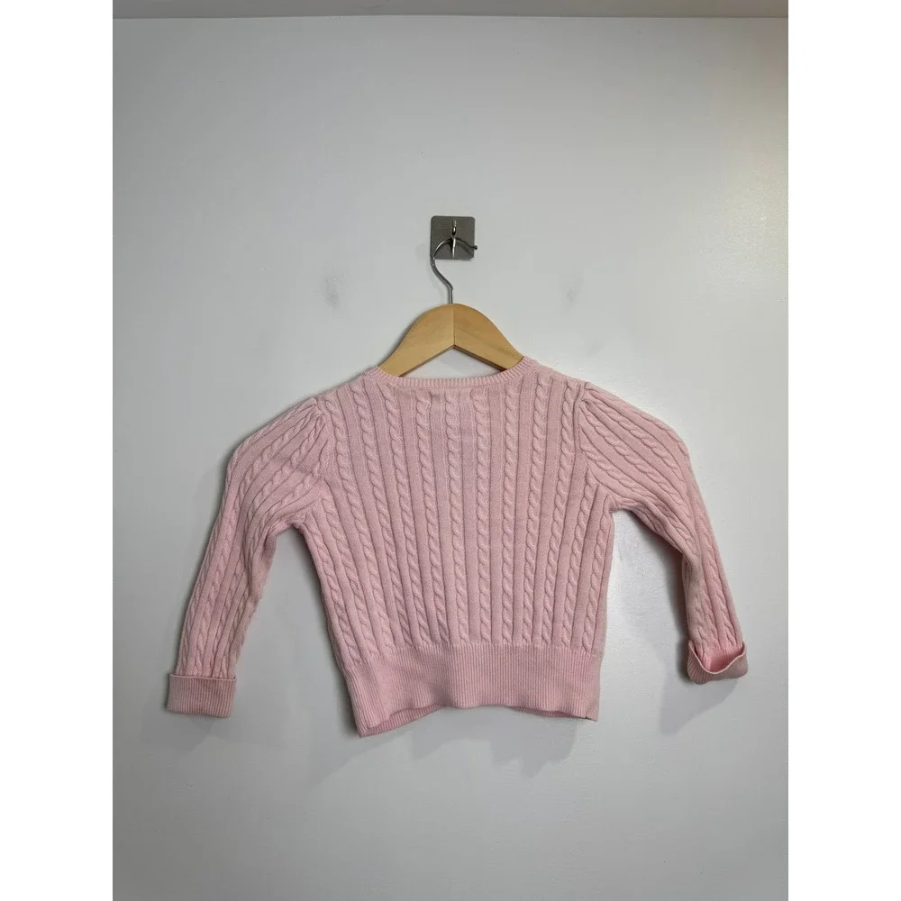 Ralph Lauren Toddler Girl Pink Cardigan Cable Knit Pony Logo Sweater 24M